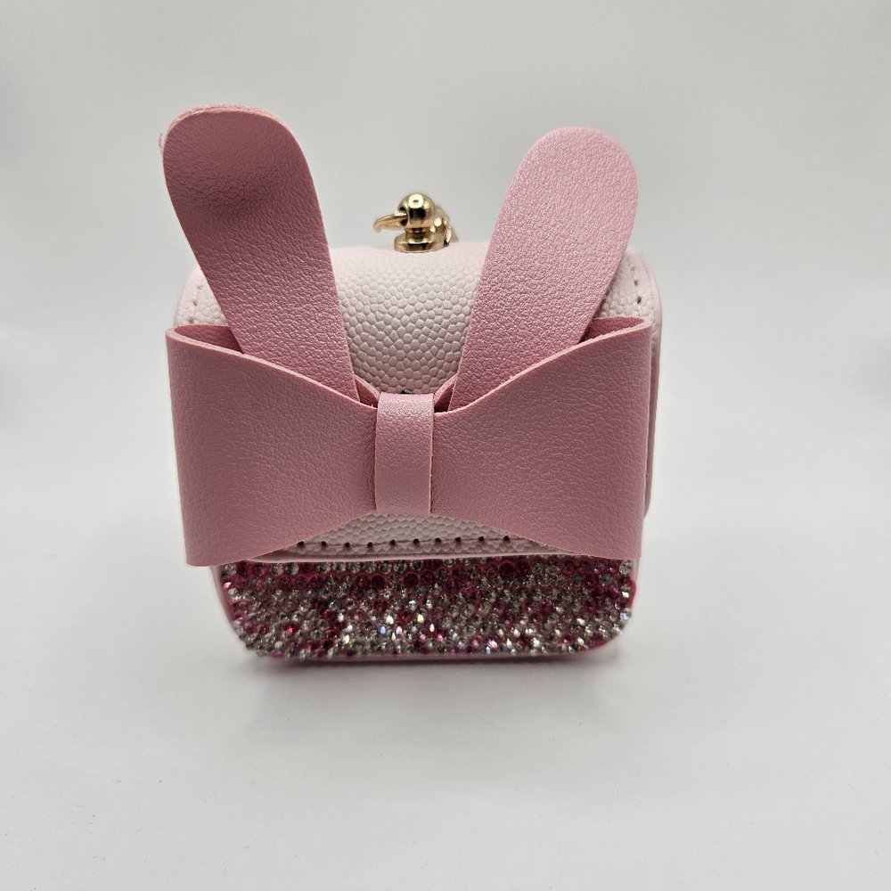 Elegant Pink Glitter Mini Bag with Bow. Purse Charm. Ear Pod Holder